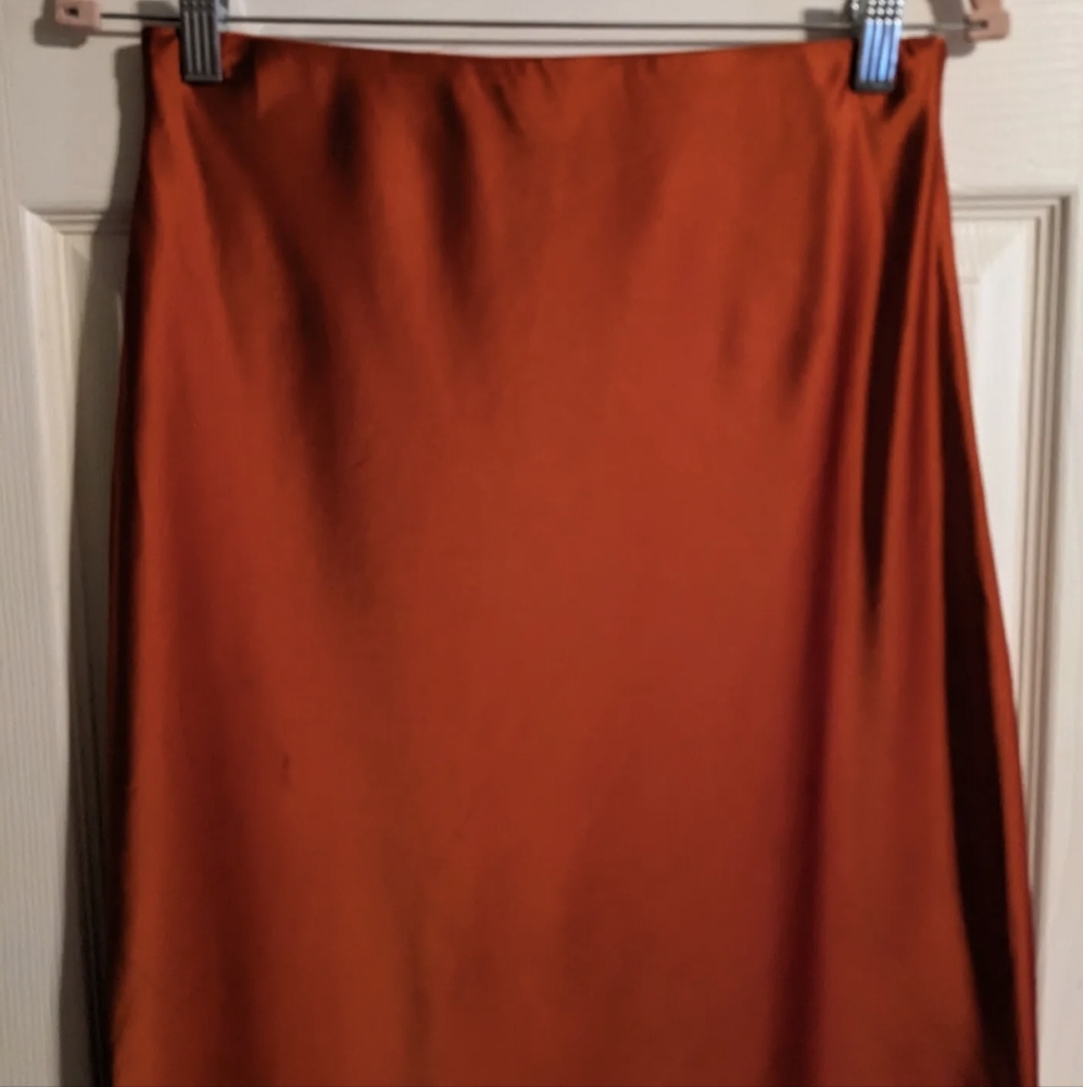 FINAL PRICE TWIN That's What I Need Red Satin Slip Skirt S Long Side Slit - Picture 5 of 5